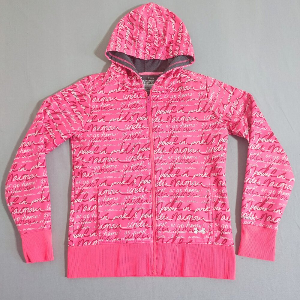 Under Armour Hoodie women's size M semi fitted pink colour with graphic design